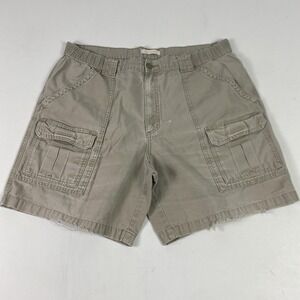 Savane Cargo Shorts Mens 35 Beige Elastic Waist Pockets 9 Inseam Casual
